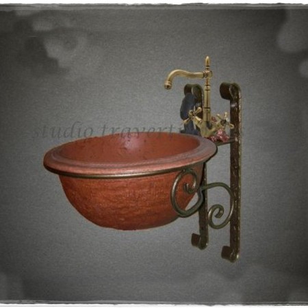 Νιπτήρες Ρουστίκ Travertino 43 cm χ 18 cm με Βάσεις Μεταλλικές Τοίχου Σετ Μύκονος.