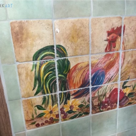 Handmade Πλακάκια Τραβερτίνο Παράσταση Κόκορας 